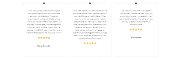 Three 5-star Google reviews depicted